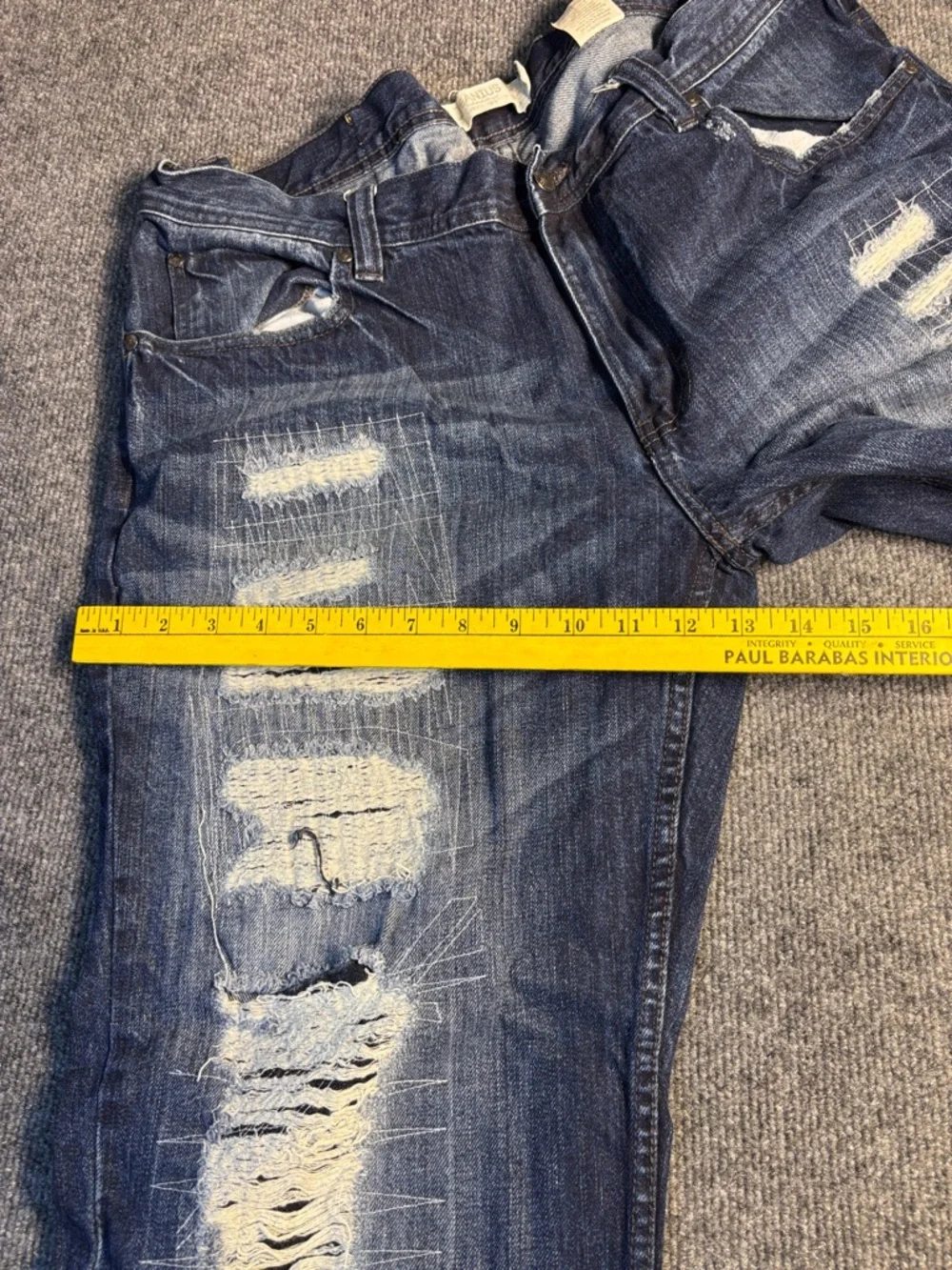 JEANIUS Akademiks Jeans Men 38 Blue Denim Stitch Distressed Stretch Straight Leg